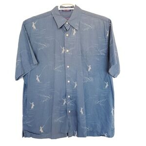 Pendleton Mens Size‎ Medium Button Up Blue Fly Fishing Short Sleeve Cotton Shirt
